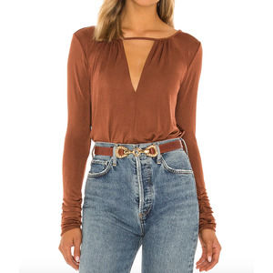 Free People Brown Long Sleeve Bodysuit